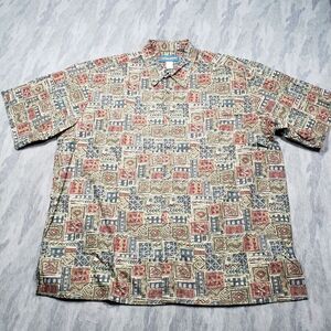 Cooke Street Honolulu Hawaiian Shirt Mens XL Brown Geo Print Short Sleeve Button